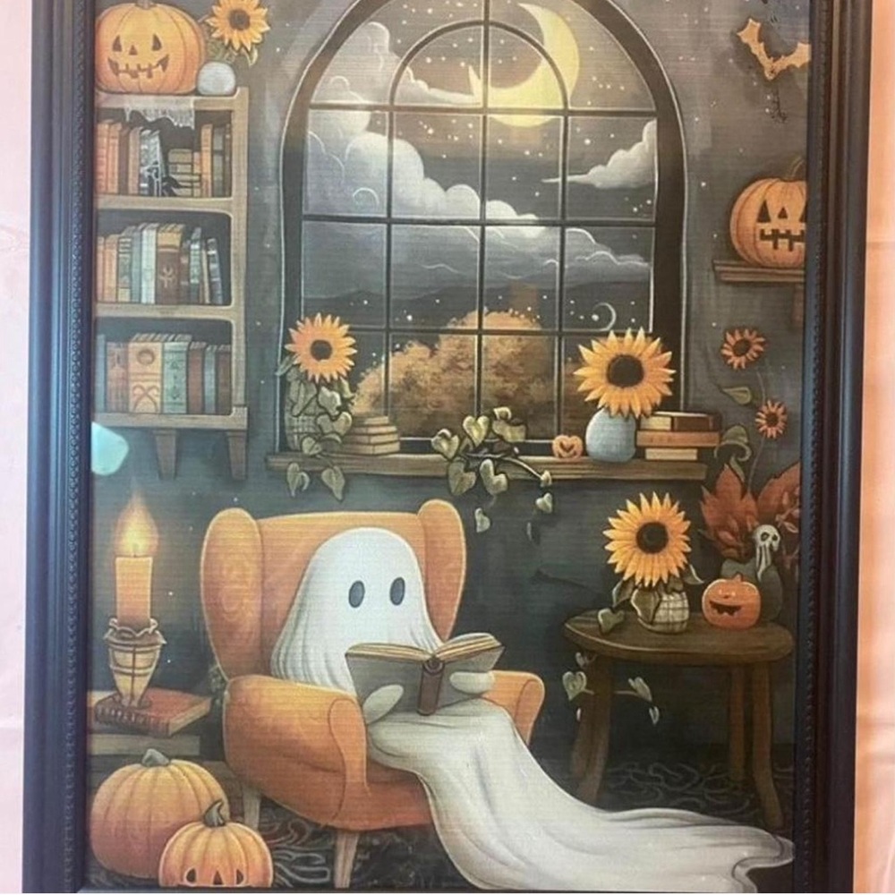 Halloween Ghost reading book painting - a spooky and creepy art piece #halloween